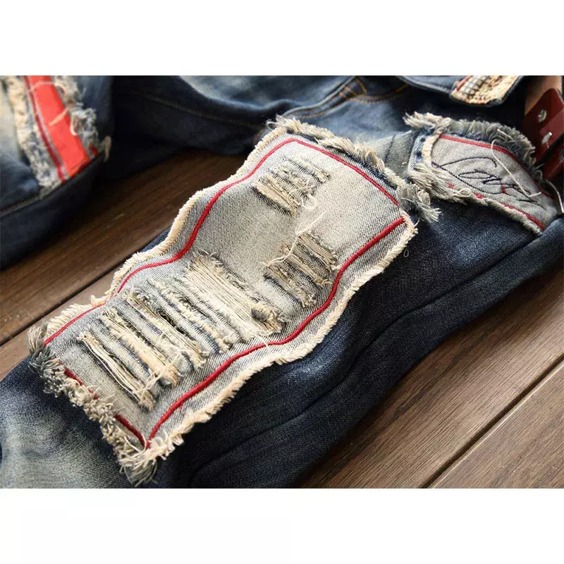 Winter Thick Warm Fleece Jeans Men Plus Size Ripped Patchwork Design Casual Denim Pants Hip Hop Straight Thermal Jean Trousers