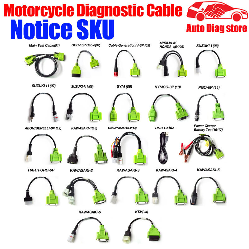 Kabel diagnostik sepeda motor bekerja, untuk JAG M100/M200/M300 adaptor diagnostik pemindai sepeda motor 3pin/4pin/6pin