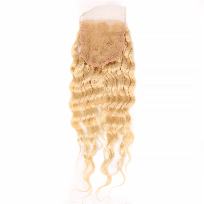 613 блонд волнистая застежка 4X4 кружево Закрытие свободная часть прозрачные швейцарские кружева 150% плотность бразильские волосы Remy для женщин