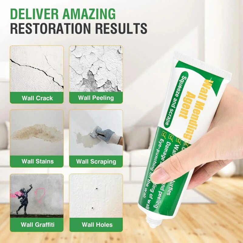 Wall Mending Agent Kit with Pointed Nozzle, Scraper, Wall Repair Paste Drywall Patch Repair for Nail Holes, Peeling, Stains