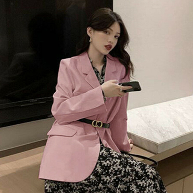 DAYIFUN-Chaqueta de manga larga con cuello para mujer, abrigo liso de estilo británico, moda coreana, Otoño, 2023
