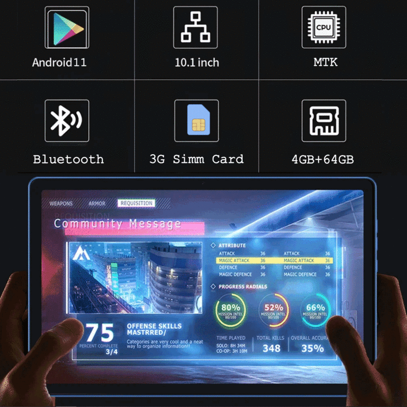 Bdf 10.1 Inch Lcd Tablet Android 11,8Gb (4 + 4 Uitbreiden) Ram 64rom, 1280*800 Ips Scherm 5000Mah Batterij Dubbele Camera, Wifi + 3G (Gsm)