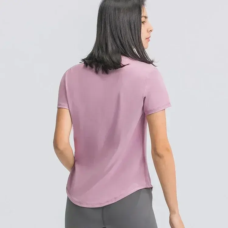 Lemon kaus Yoga lengan pendek wanita, longgar olahraga lari bernapas atasan kasual elastis kecepatan kering pakaian kebugaran