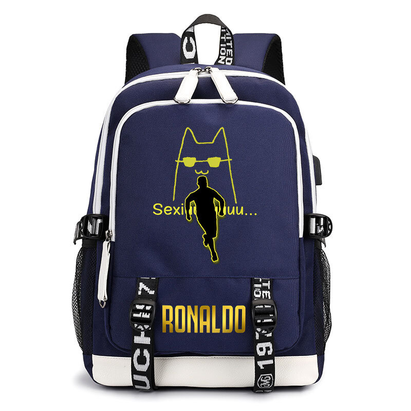 Ronaldo-フットボールプレーヤーバックパック、USBプリント、パーソナリティ、カジュアル、学生向け、トラベルバッグ