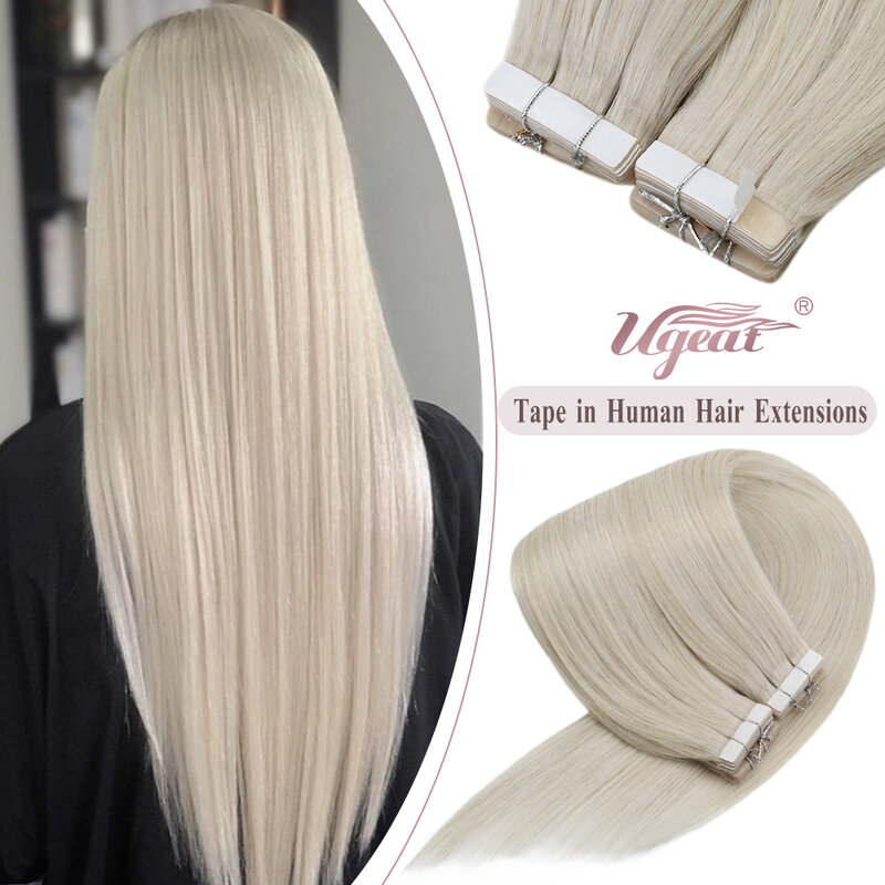 Ugeat Tape in Hair Extensions Human Hair Real Natural Brazilian Remy Hair Straight Seamless Skin Weft For Women Balayage 20P/40P