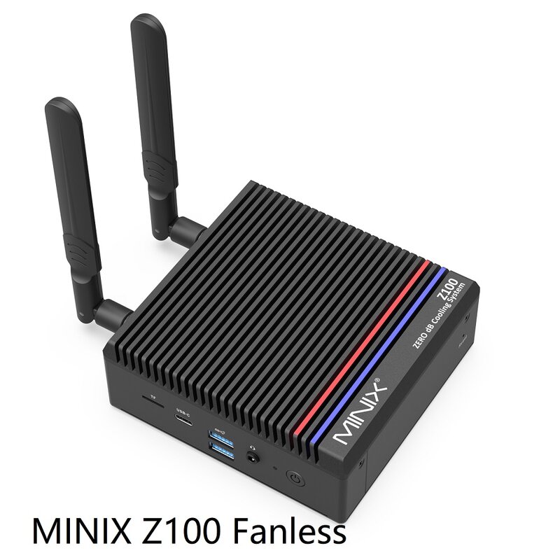 MINIX Z100 безвентиляторный мини-ПК, 16 ГБ DDR4, 512 ГБ M.2 PCIe X4 NVMe SSD Windows 11 настольный компьютер, 2,5 GbE Ethernet, HDMI 4K