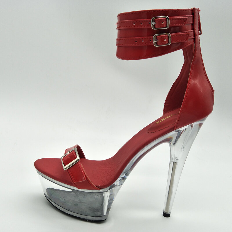Laijiujinxia baru 15CM/6 inci PU Model atas seksi eksotis tinggi hak Platform pesta sandal wanita tiang sepatu dansa H011