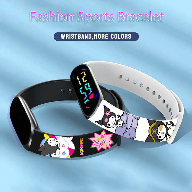 Часы MINISO Kuromi для девочек, детские спортивные водонепроницаемые цифровые часы с сенсорным браслетом, женские часы