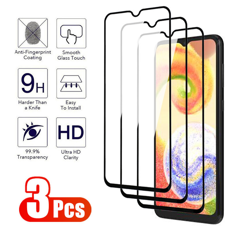 Protector de pantalla de vidrio templado 999D para móvil, película protectora para Samsung Galaxy A04 Core A04E A14 A24 A34 A54 M04 M14 M54 F04 F14, 3 unidades