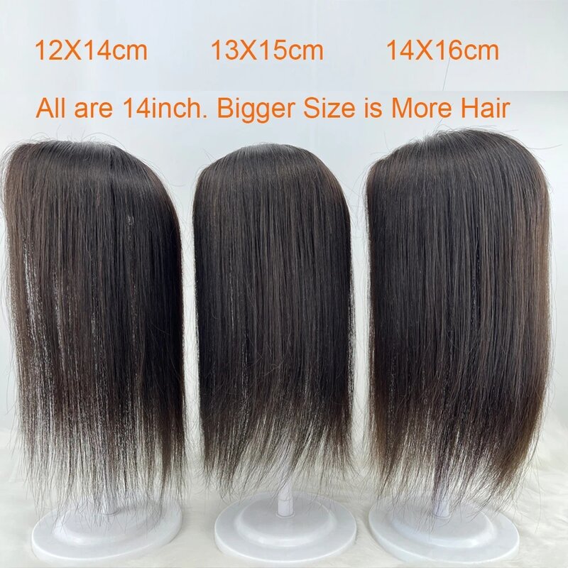 15x17CM Real Breathable Silk Base Topper Human Hair Curly Hand Tied Silk Top Toupee Virgin Hair Piece with Clips in for Women