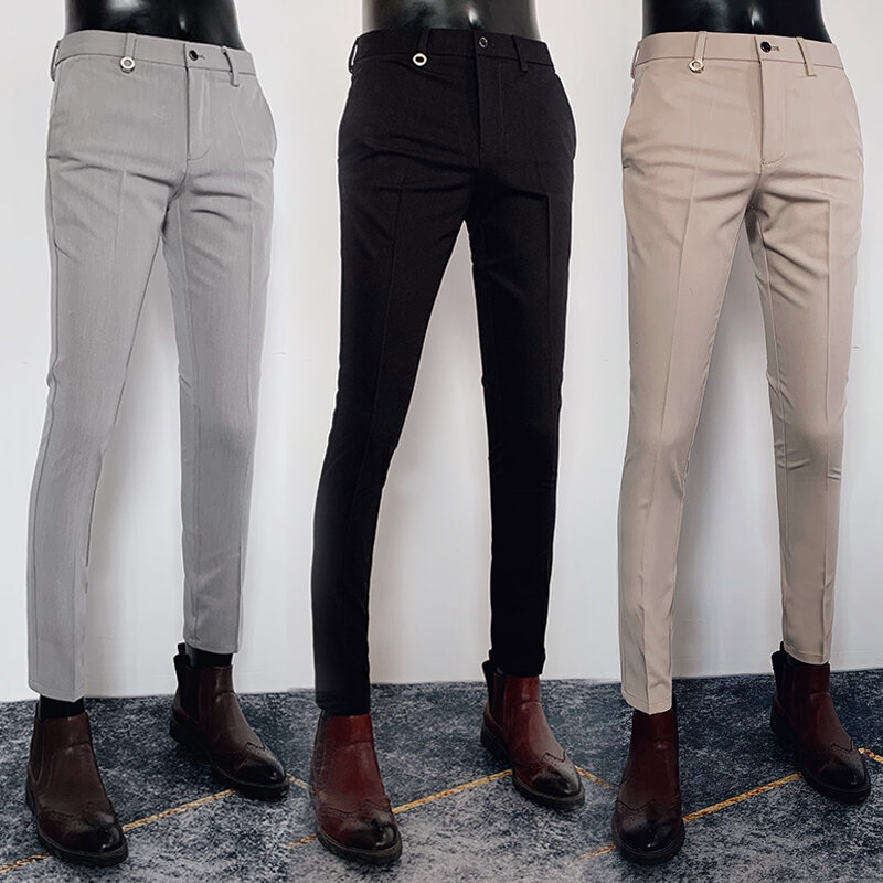 Calças formais masculinas, calças casuais, vestido de listras, roupa fina, fato elástico, outono, moda, 2022