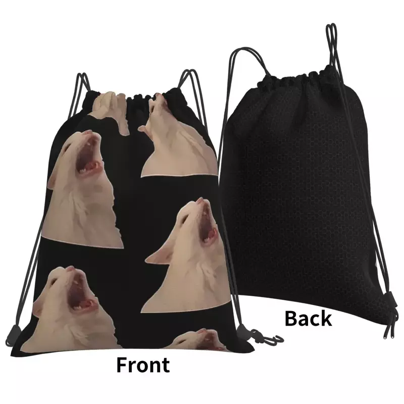 White Cat Screaming Meme Backpacks Portable Drawstring Bags Drawstring Bundle Pocket Storage Bag Book Bags For Travel Students