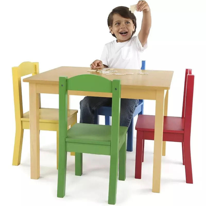 Mesa de madera para niños, Juego de 4 sillas, natural/primaria