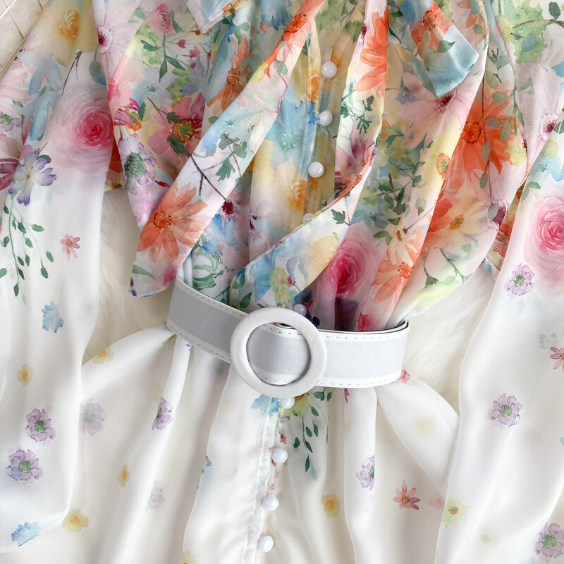 Женские шифоновые блузки с цветочным принтом и длинным рукавом