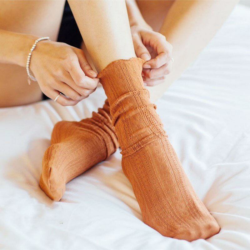 Милые японские носки для девочек на весну и лето, сетчатые ажурные женские носки, однотонные Женские винтажные длинные носки в стиле Харадзюку в стиле ретро