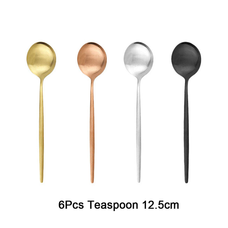 6Pcs Matte Stainless Steel Teaspoon For Dessert Ice Cream Stirring Coffee Small Spoons Kitchen Accessories Mini Gold Spoon Set