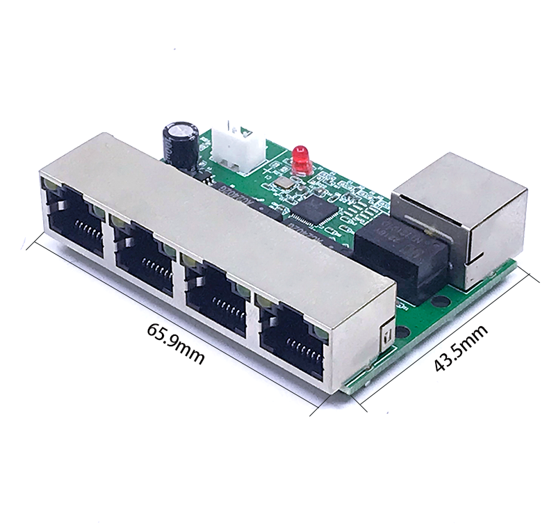 Mini PCBA  5 Ports Networkmini ethernet switch module 10/100Mbps  5V 12V 15V 18V 24V