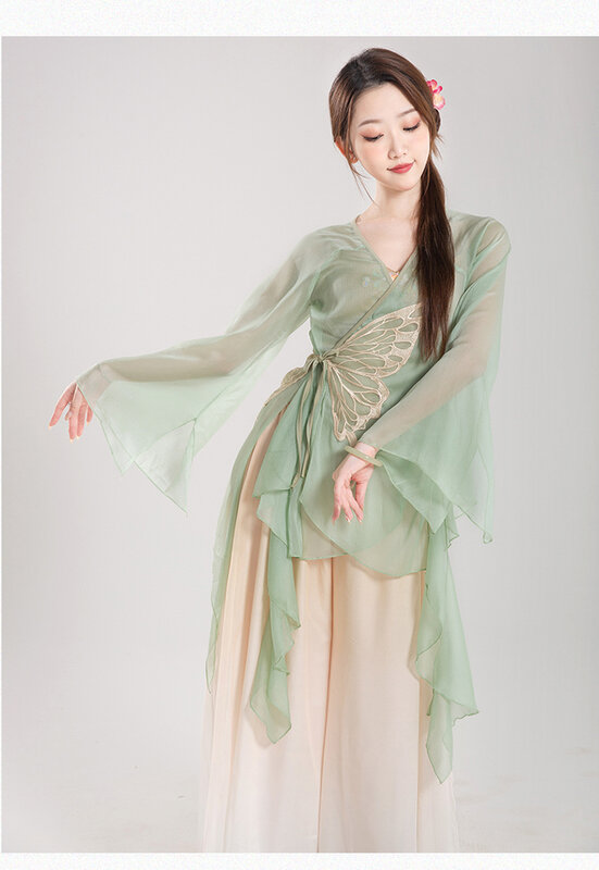 Классическое танцевальное платье, одежда для упражнений, длинная шифоновая одежда для этнических танцев, Китайская классическая Одежда для танцев и представлений