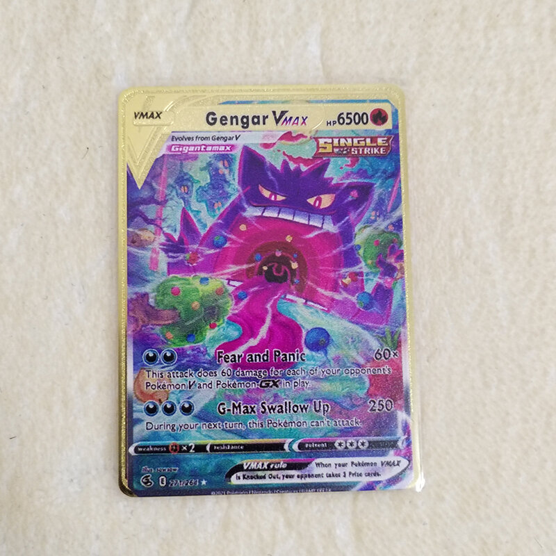Iron Metal Pokémon Cards for Children, Letters, Golden Mewtwo, Eevee, Pikachu, Arceus, Gengar, Charizard, GX, Vmax, EX Game Toys, 2023