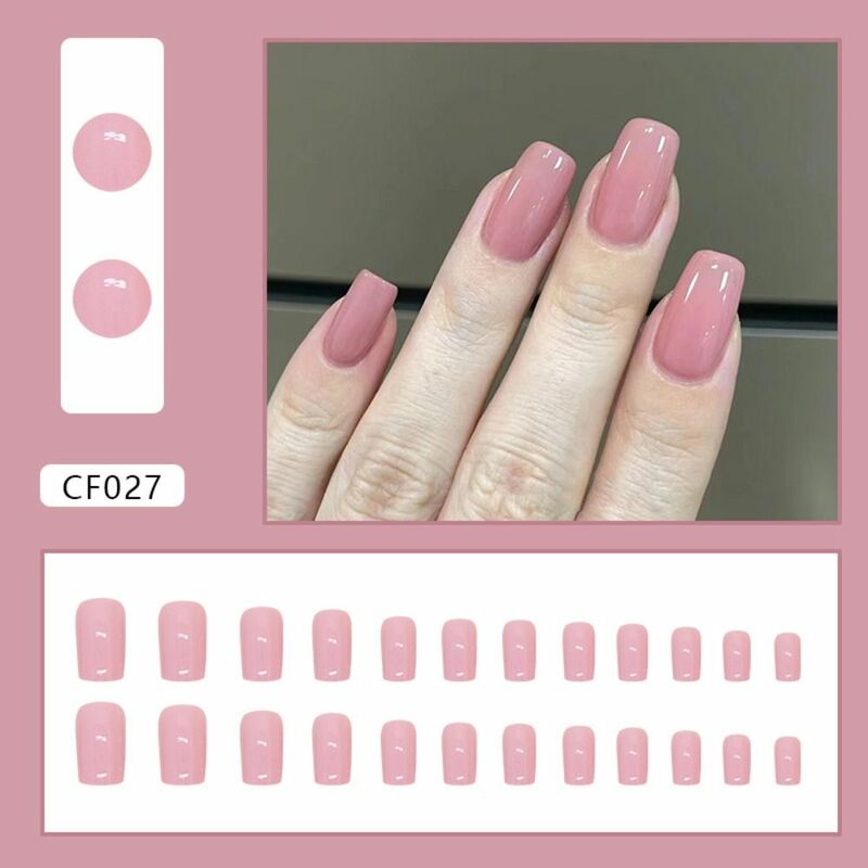 Uñas postizas cuadradas largas de 24 piezas, uñas postizas de Color rosa francés, cobertura completa, presione en las puntas de las uñas