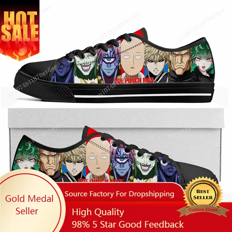 One Punch Man Low Top Sneakers, Casual Anime Cartoon Customize Shoes, tênis de lona para adolescente, alta qualidade, homens e mulheres
