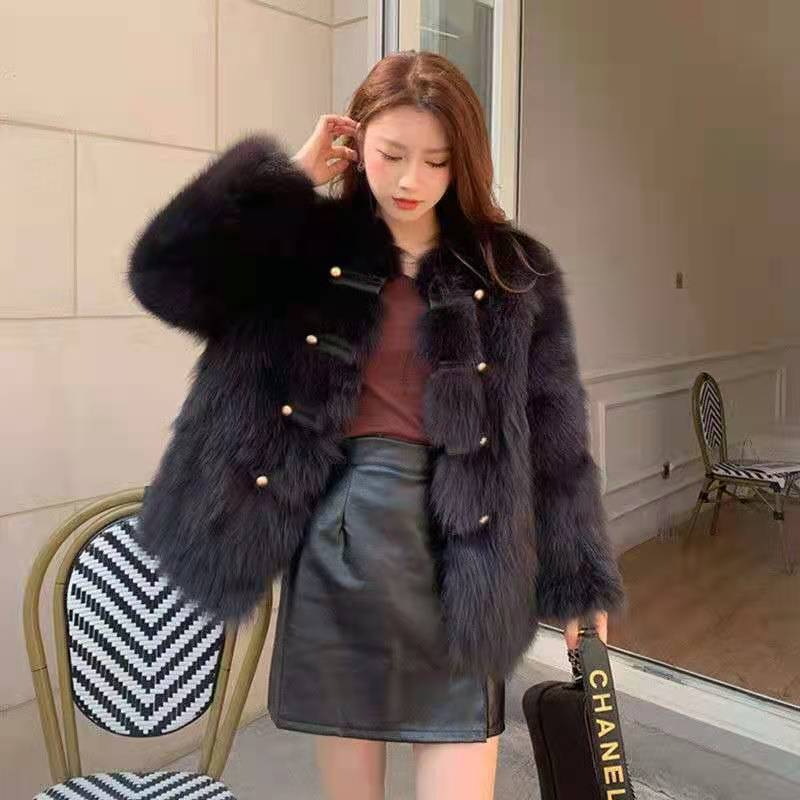 Chaqueta de piel de zorro de imitación para mujer, abrigo de longitud media coreano, holgado, cálido, ropa de calle frita, otoño e invierno, novedad de 2022