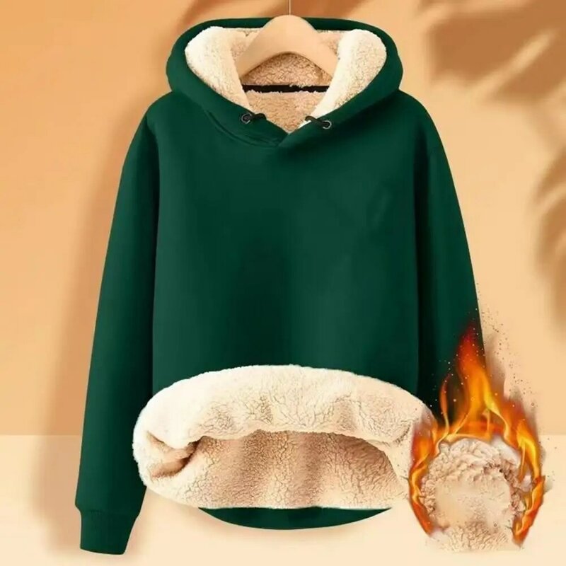 Sudadera con capucha de felpa gruesa para hombre, suéter holgado acolchado con cordón, Color sólido, cálido, Otoño e Invierno