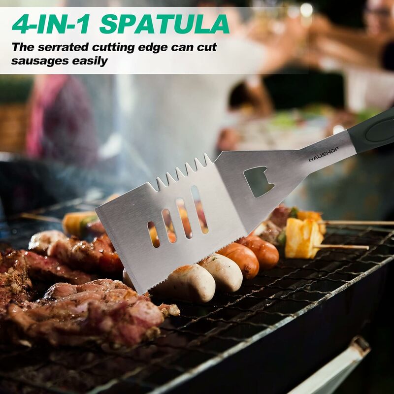 Ensemble de barbecue RapDuty pour hommes et femmes, spatule, fourchette et pinces, acier inoxydable de qualité supérieure, grands accessoires de gril, cadeaux, 16.5, 16