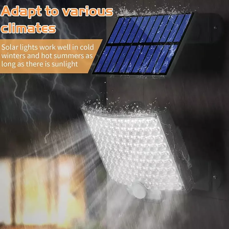 Lampe solaire extérieure à LED super lumineuse avec détecteur de mouvement, télécommande, IP65, étanche pour garage, applique murale de sécurité