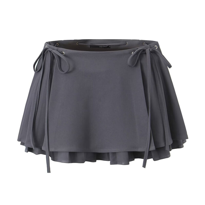 2024 Spring New Product For Women's French Small And Slim Design Feeling Slim Fit Tied Double Layer Half Skirt Falda