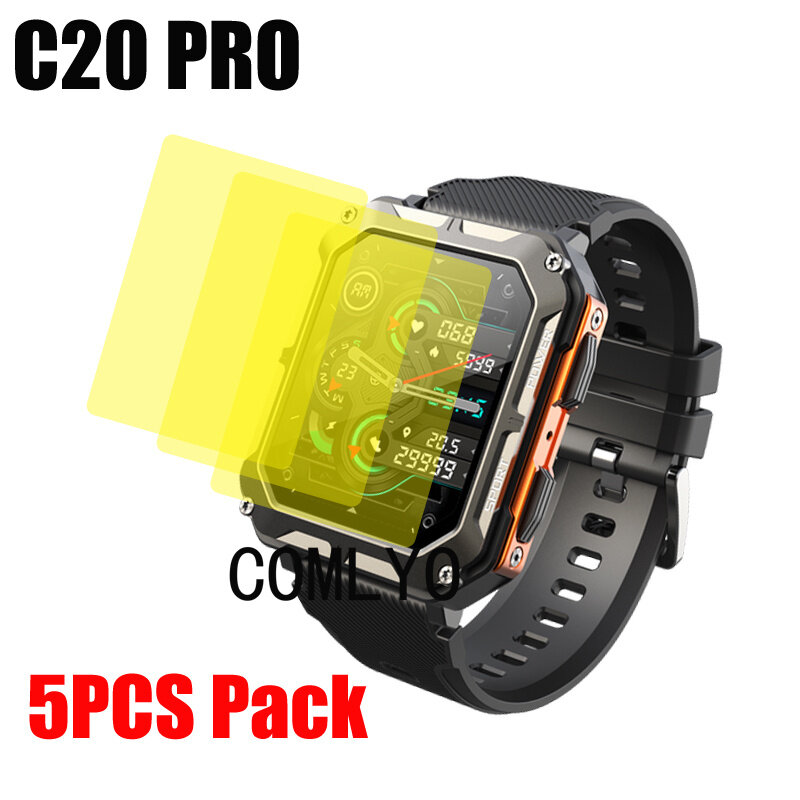 Cover jam tangan pintar C20 Pro, 5PCS Film untuk pelindung layar HD TPU Film