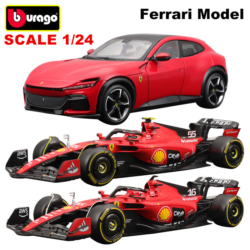 Bburago-Diecast Car Ferrari Model Toy, veículo esportivo em liga, colecionáveis infantis em miniatura, presente de aniversário para crianças e adultos, 1:24