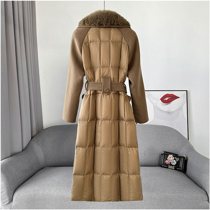 Aorice mulheres jaqueta de lã de inverno de luxo para baixo casaco femal gola de pele de ovelha casacos senhora longo sobre o tamanho parka trincheira ct2155