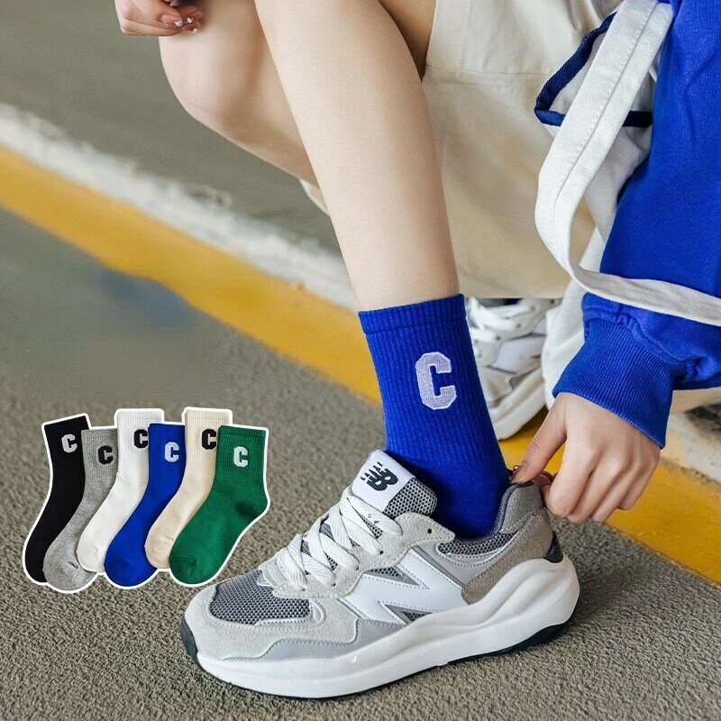 Новые хлопковые носки с буквой C в Корейском стиле