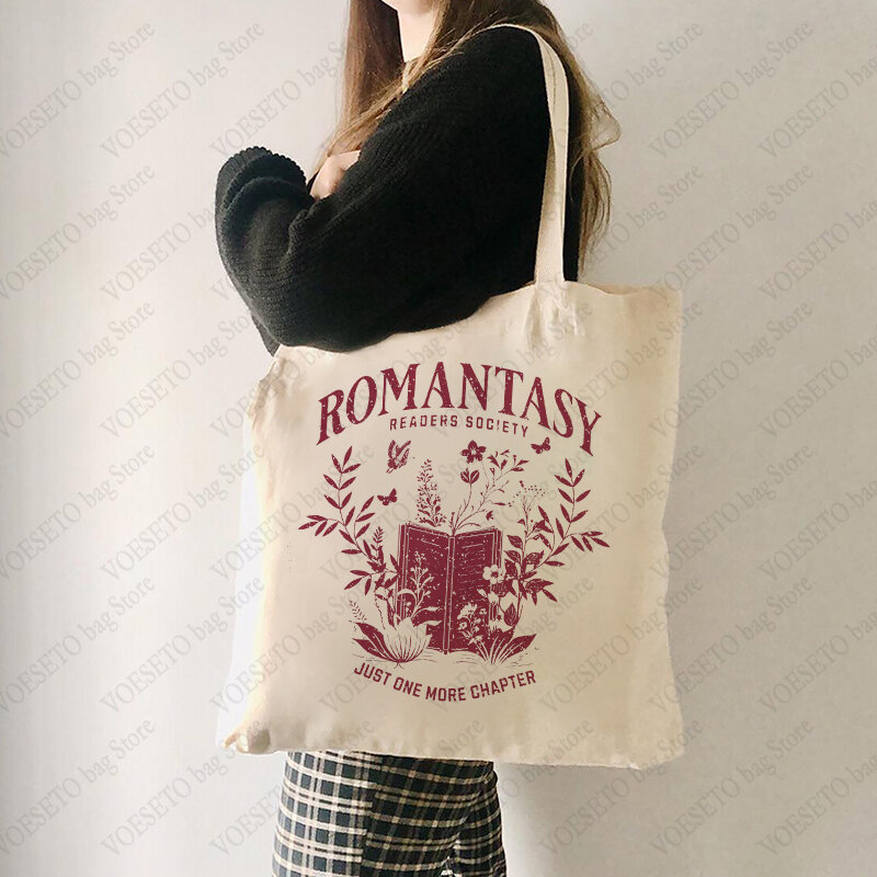 Romantasy Leitores Sociedade sacola, lona saco de compras para o trajeto diário, Folding Shoulder Bag, melhor presente para os leitores, na moda