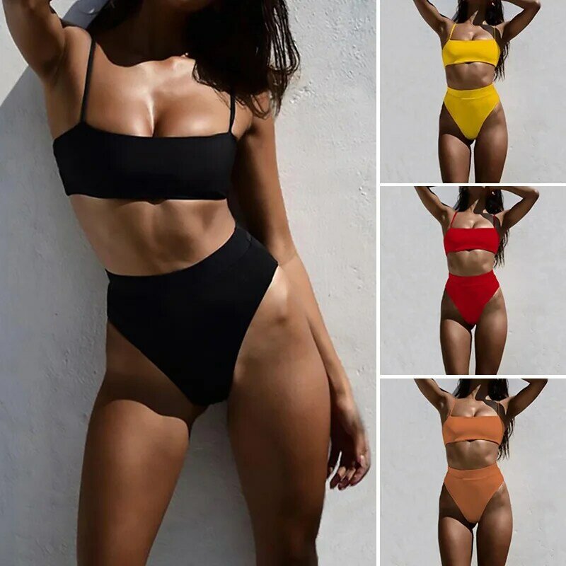 Conjunto de biquíni sexy para mulheres, biquínis de cintura alta, trajes de banho, maiô brasileiro feminino push up