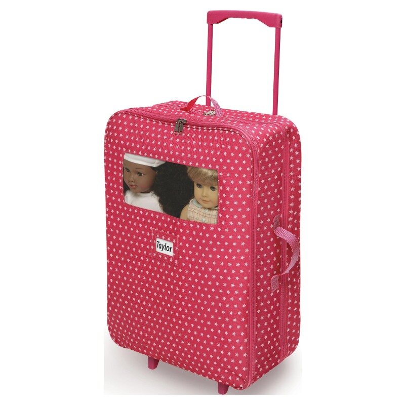 Podwójny wózek dla lalek z dwoma śpiworami i poduszkami-różowy/gwiazda