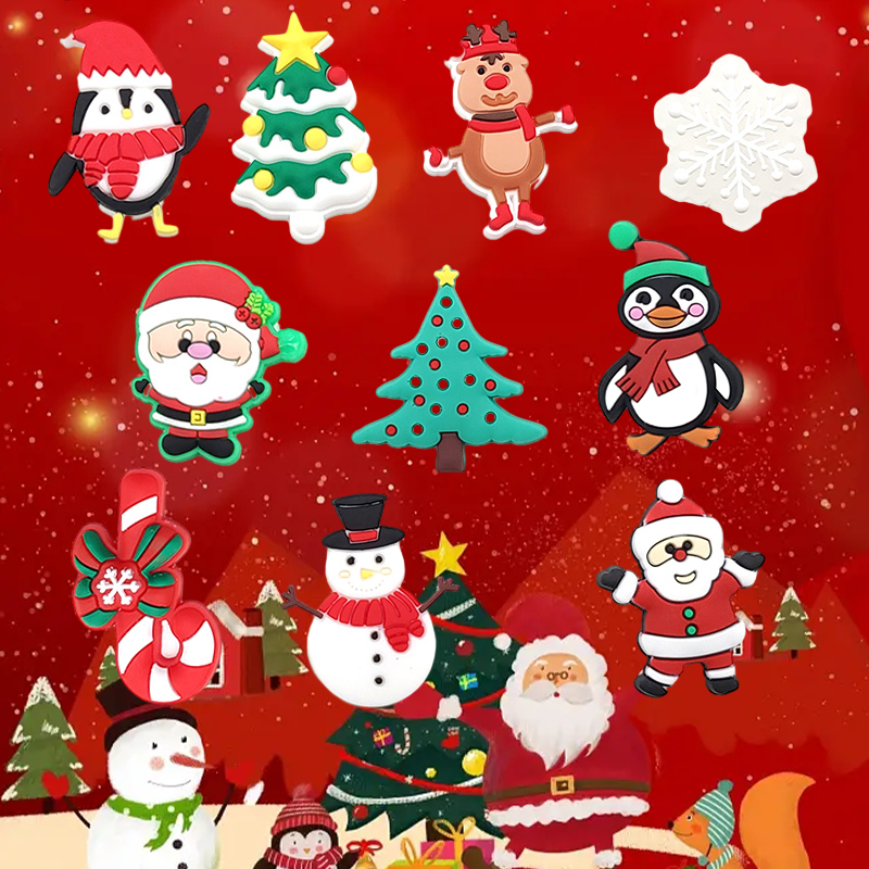 Chaussures de Noël en PVC pour enfants, sandales de jardin, décorations de construction, accessoires de dessin animé, styles mignons, ajustement, 10 pièces