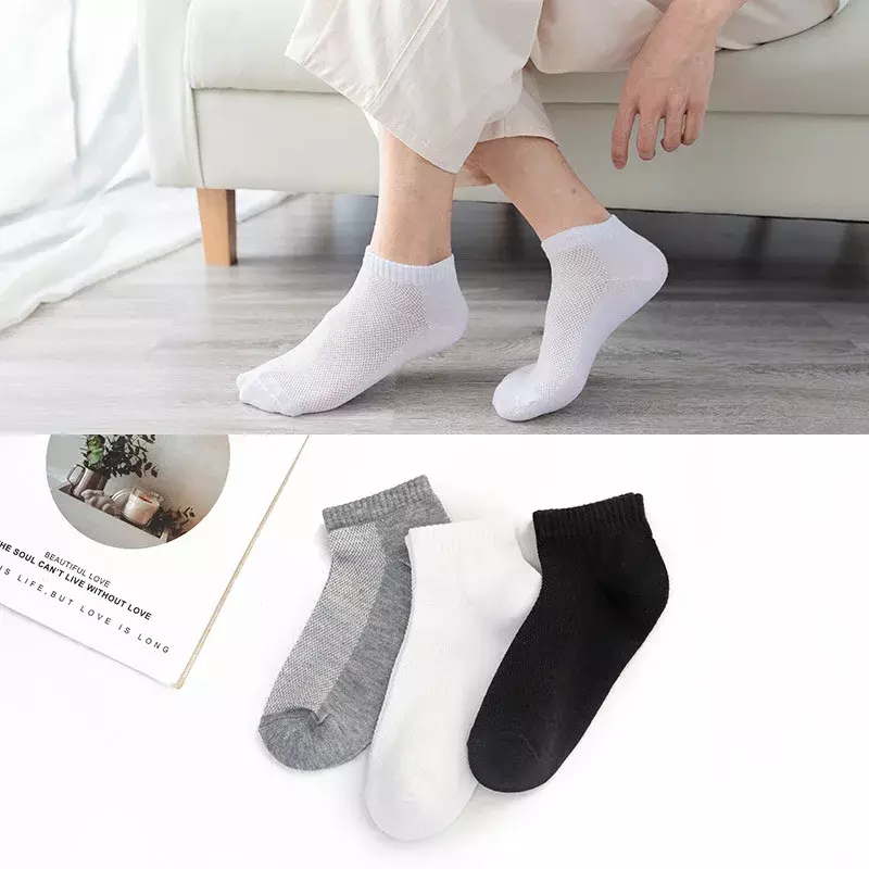 20Pcs=10Pair Breathable Men's Socks Short Ankle Socks Men Solid Mesh High Quality Male Boat Socks HOT SALE 2024 Hot