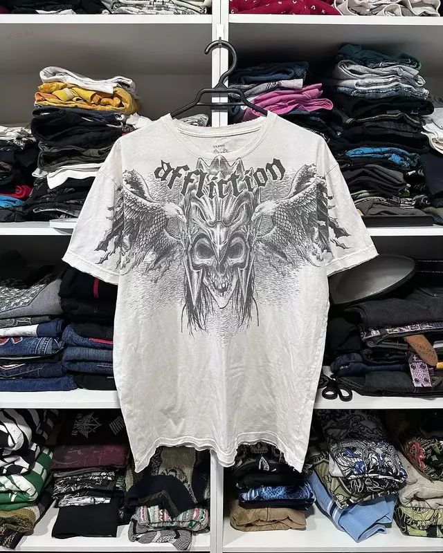 Y2K Tshirt New Hip Hop Skull Pattern girocollo oversize Vintage Tshirt uomo donna manica corta abbigliamento gotico top Streetwear