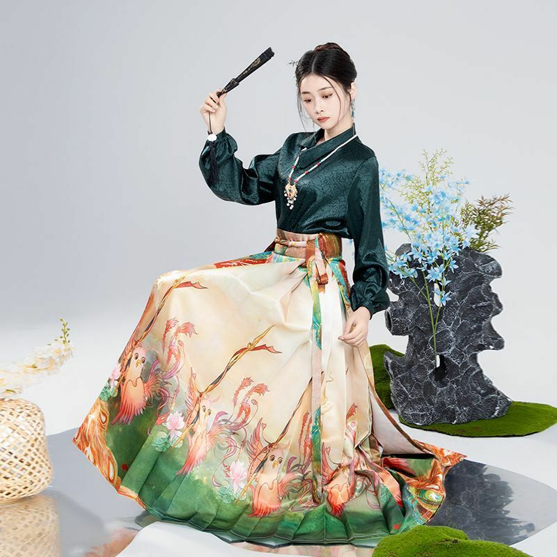 Tv Play The Legend of Shenli Hanfu conjunto estampado de cara de caballo falda elegante disfraz Hanfu nuevo estilo chino camisa y faldas