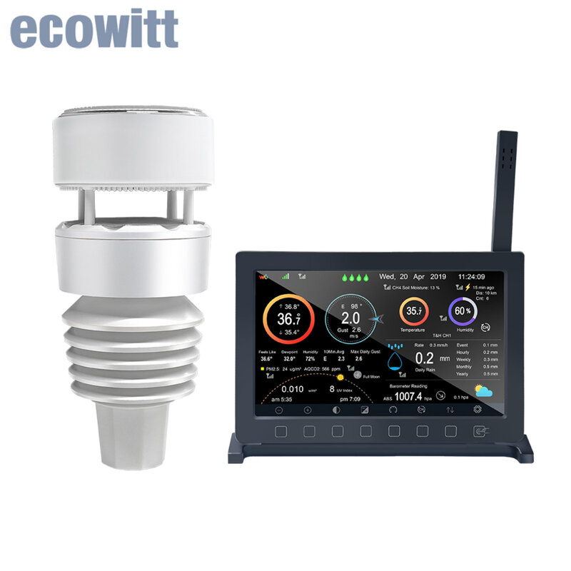Метеостанция Ecowitt HP2564 Wittboy Pro, включает в себя консоль с TFT-дисплеем HP2560_C и уличный датчик погоды WS90 на солнечных батареях