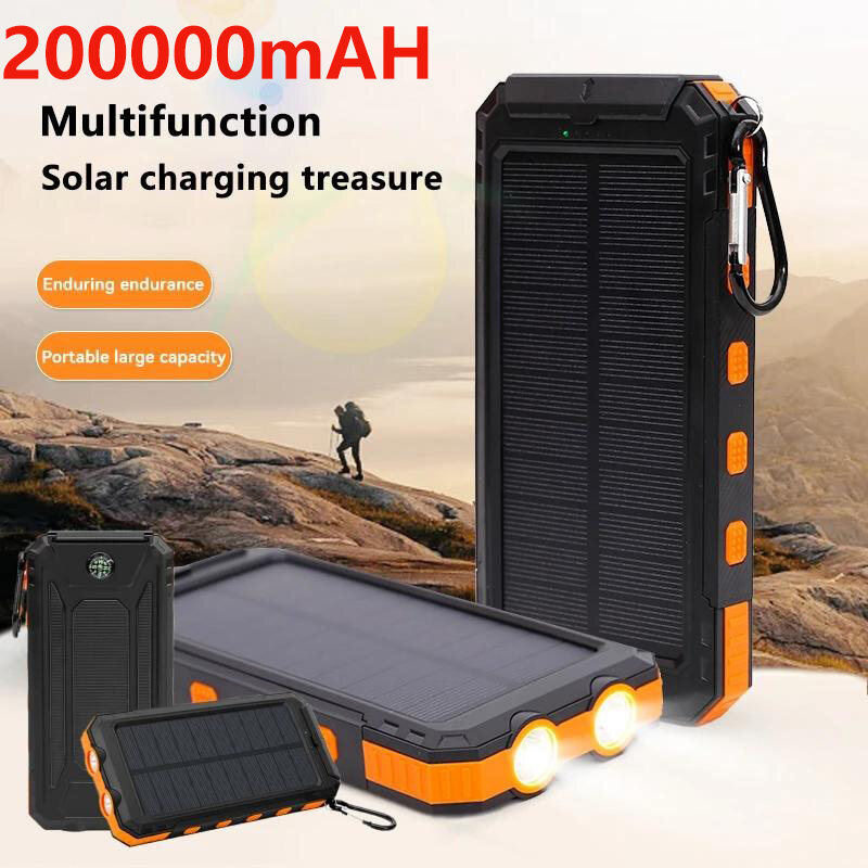 200000mAh Solar Power Bank Outdoor Wild Fishing Camping alimentazione di Backup di grande capacità portatile con fornitura di bussola ricarica rapida