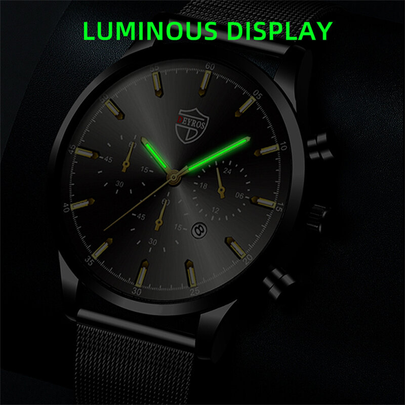 Fashion Luxury Gold Stainless Steel Mesh Belt Quartz Men's Watches Leather Sports Calendar Luminous Male Clock relogio masculino