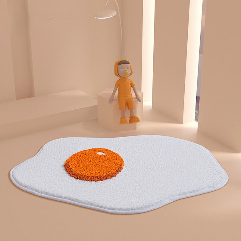 Creatività tappetino cartone animato tuorlo tappeto floccaggio tappetino da bagno antiscivolo uovo casa terra Pad camera da letto toilette porta tappetino