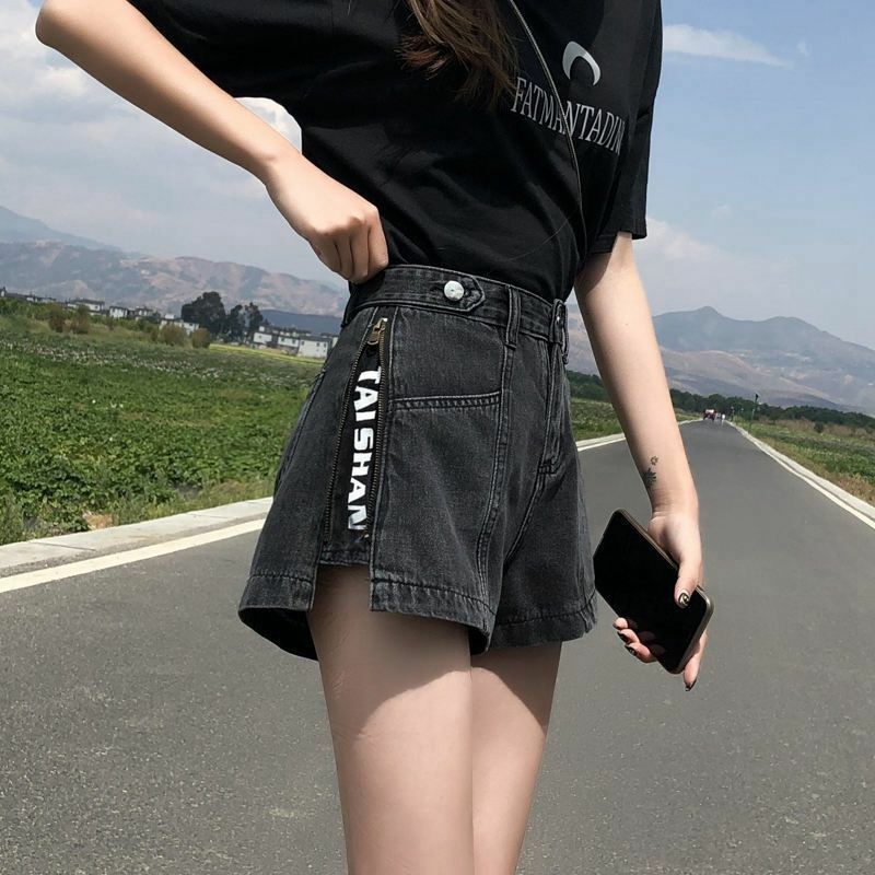 여성용 와이드 미니 데님 반바지, 펑크 프린트 청바지, 저렴한 가격, 탄성 일반 패션, Y2k 하라주쿠 XL