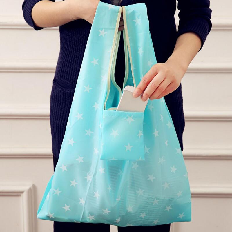 Shopping Bag Star Print Waterproof Shopping Handbags Oxford Cloth Folding Reusable Grocery Storage Bag Household Storage Supply