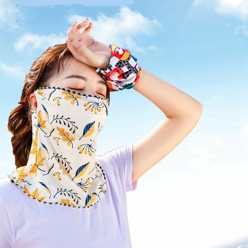 Printed Ice Silk Mask Fashion UV Protection Cycling Face Cover Neck Wrap Cover Face Gini Mask Floral Face Cover Riding