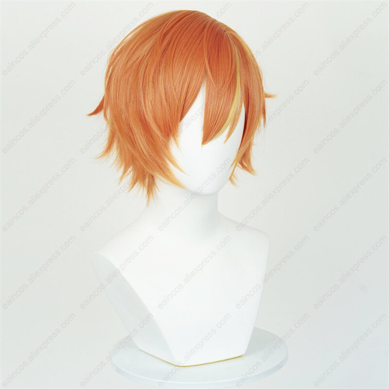 Peluca de Cosplay Anime Akito Shinonome, pelucas cortas naranjas de 30cm, pelo sintético resistente al calor
