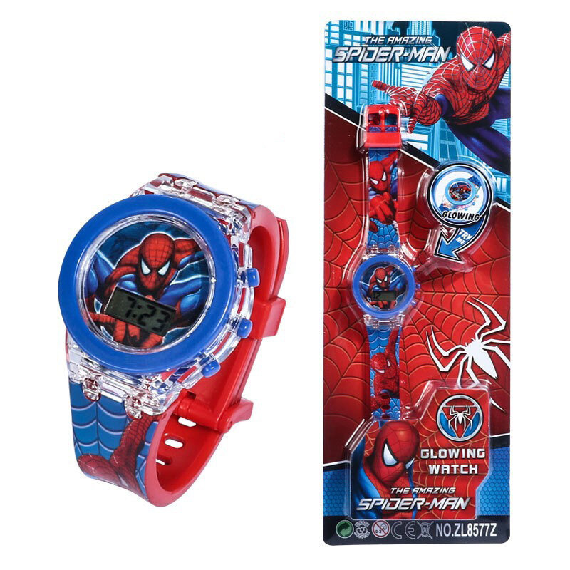 Lampu kilat Spiderman jam tangan anak-anak untuk anak laki-laki kartun hiu Mickey jam tangan anak-anak siswa perempuan hadiah gratis pengiriman